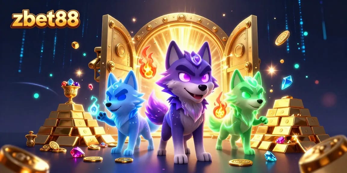 ZBET88 players winning big with exciting casino games and glowing treasures.