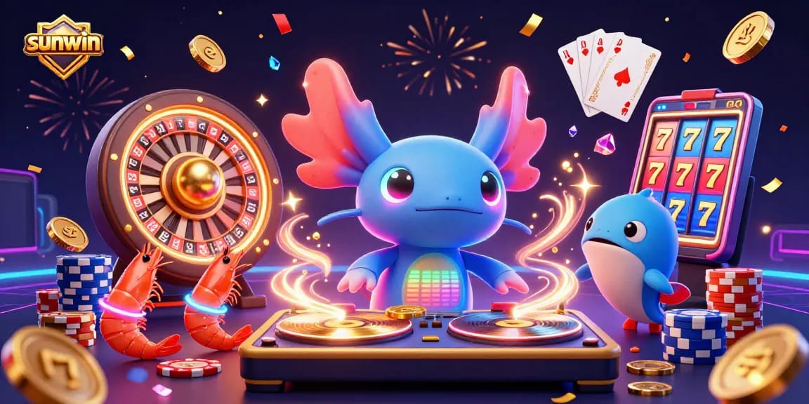 Join the sunwin casino adventure with colorful characters amid a vibrant gambling scene.