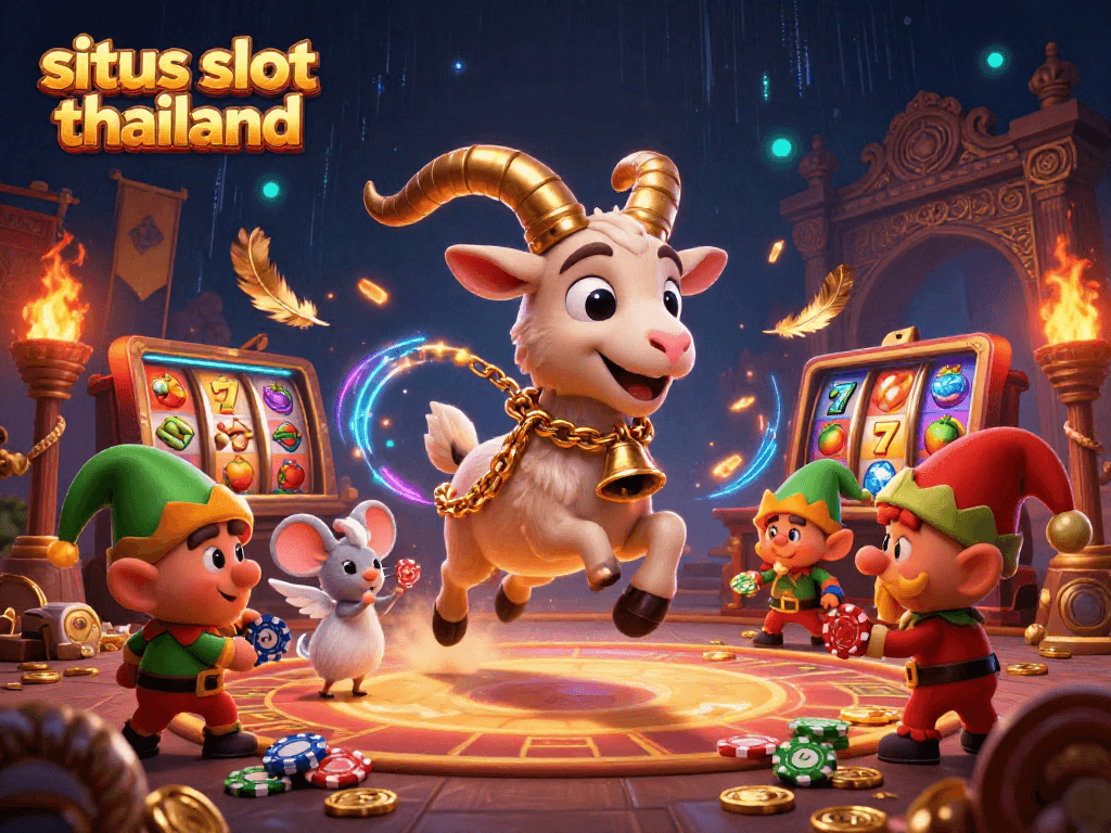 Sweep in on the excitement of situs slot thailand with vibrant imagery showcasing slot reels and playful characters.