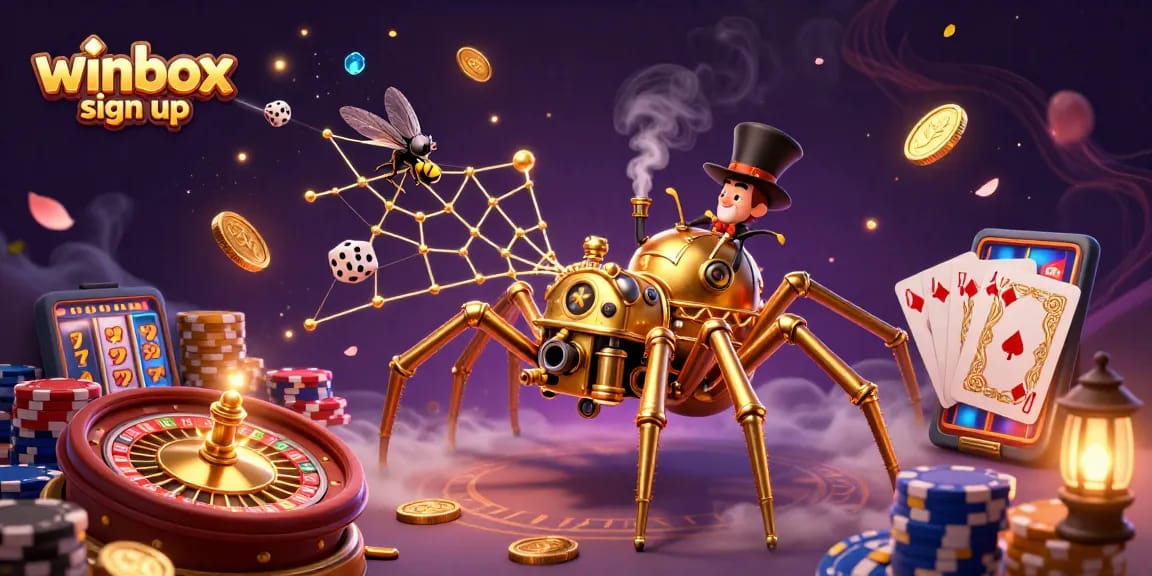 Winbox sign up to enjoy a vibrant casino experience with golden elements and exciting games.