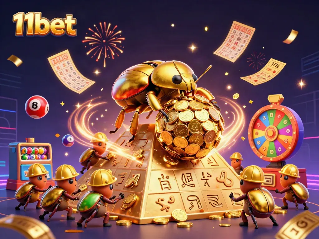 Experience thrilling wins with 11bet in an exciting 3D lottery and casino scene!