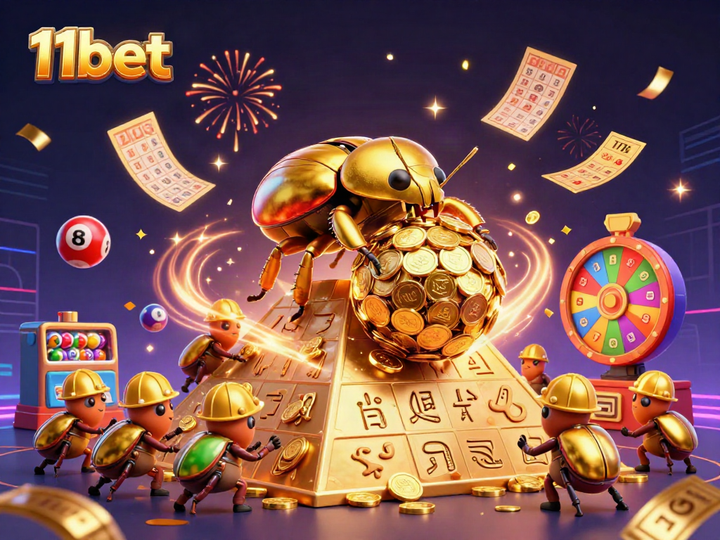 Experience thrilling wins with 11bet in an exciting 3D lottery and casino scene!