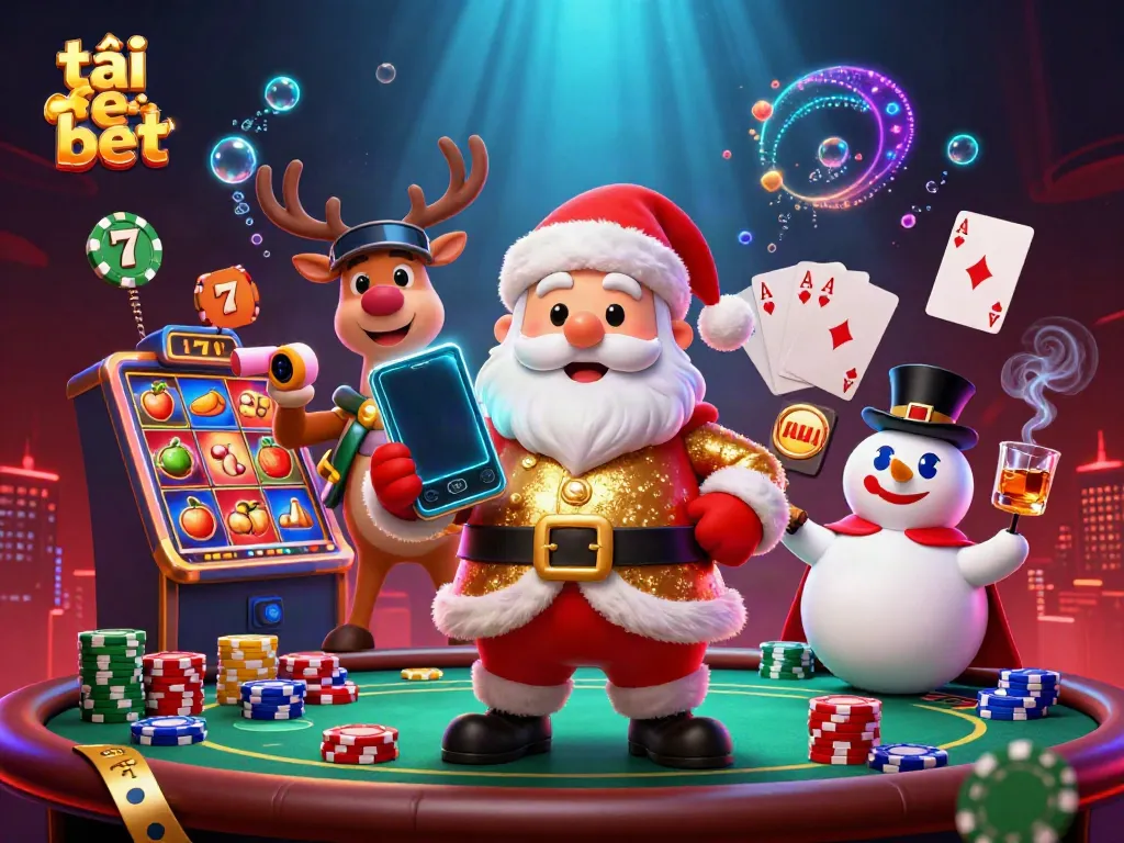 Experience the excitement of tải fe bet with a festive casino scene featuring animated characters and vibrant game elements.