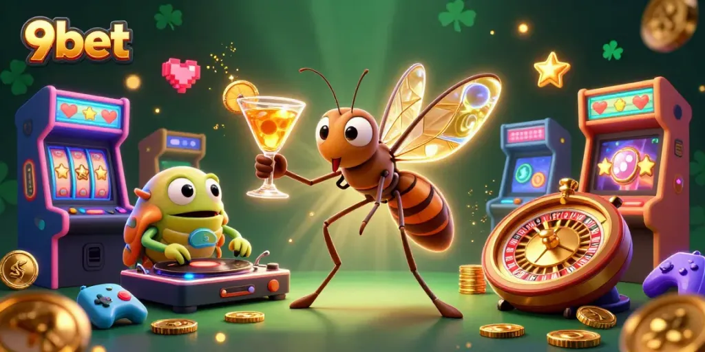 Engage with 9bet's vibrant casino experience featuring unique characters and gaming elements.