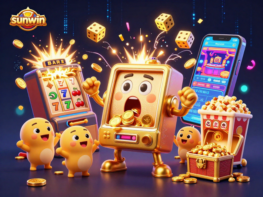 Play the sunwin slot machine as it hits a jackpot with coins pouring out!