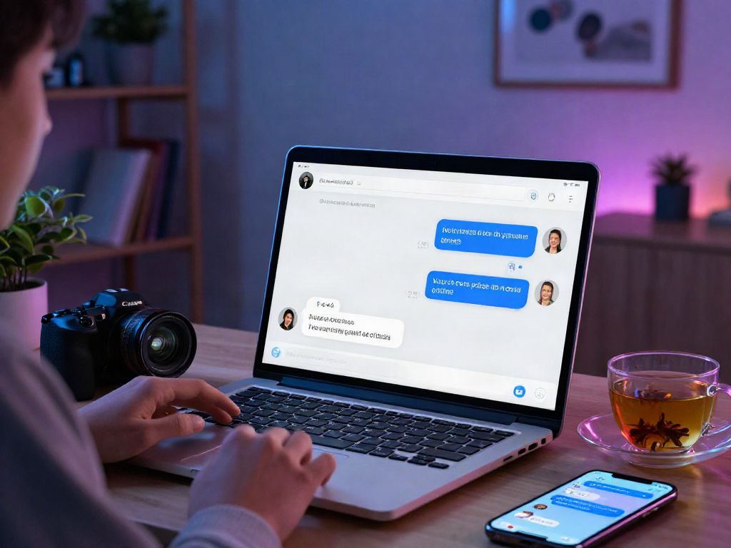 Engaging nsfw ai chat scenario featuring an individual using a laptop in a modern home office
