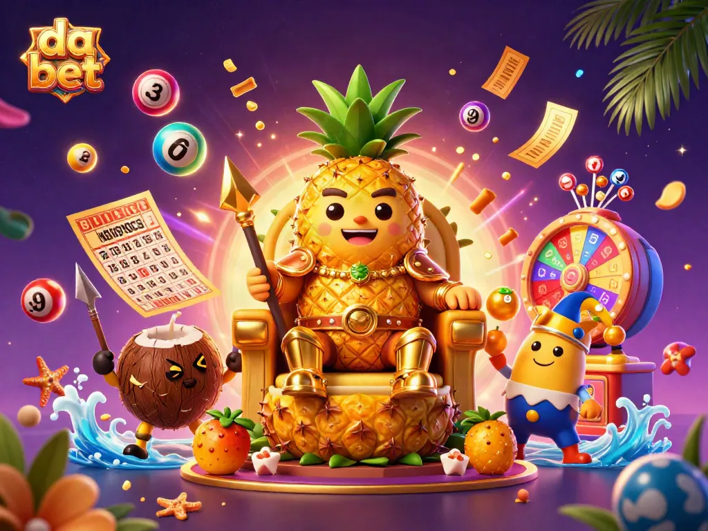 Experience da bet excitement with a vibrant 3D cartoon casino scene featuring a golden pineapple king and dynamic elements.