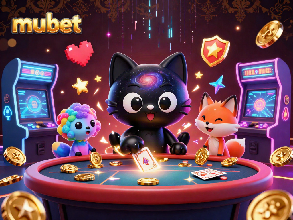 Play engaging casino games at mubet with a cosmic-themed illustration featuring vibrant characters and neon effects.