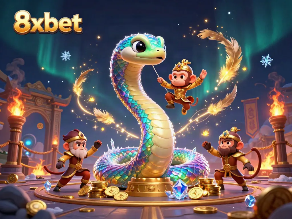 Experience thrilling gaming at 8xbet with vibrant visuals of a casino-themed scene.