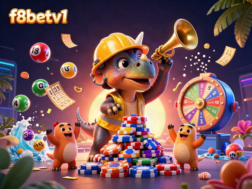 Experience thrilling wins with f8betv1 in a vibrant 3D casino illustration celebrating gambling success.