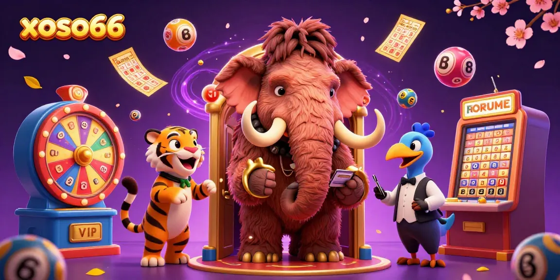 Experience the excitement of xoso66 with a vibrant 3D scene featuring lottery elements and whimsical characters.