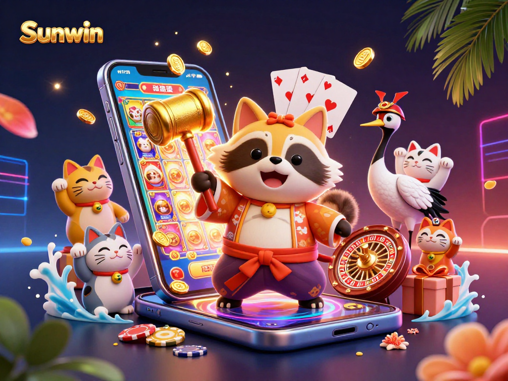 Engage with Sunwin's exciting gaming scene featuring vibrant characters and casino elements.