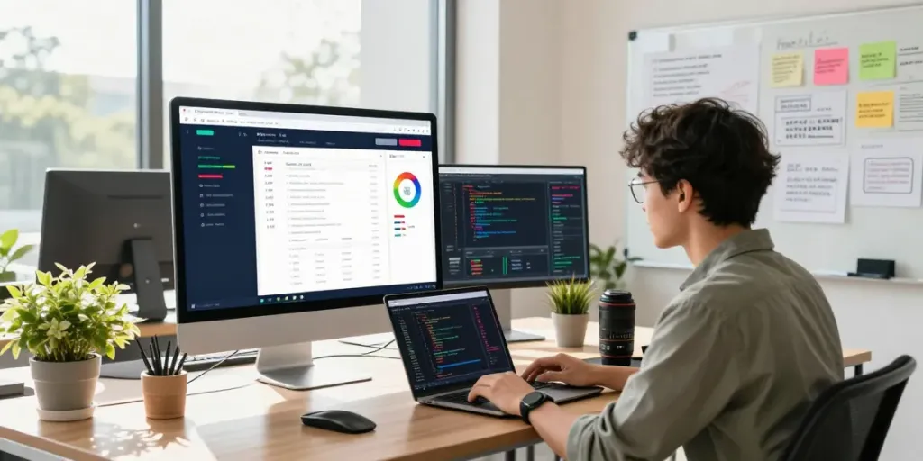 Professional in a digital marketing office analyzing website performance metrics with a focus on instant indexing strategies.