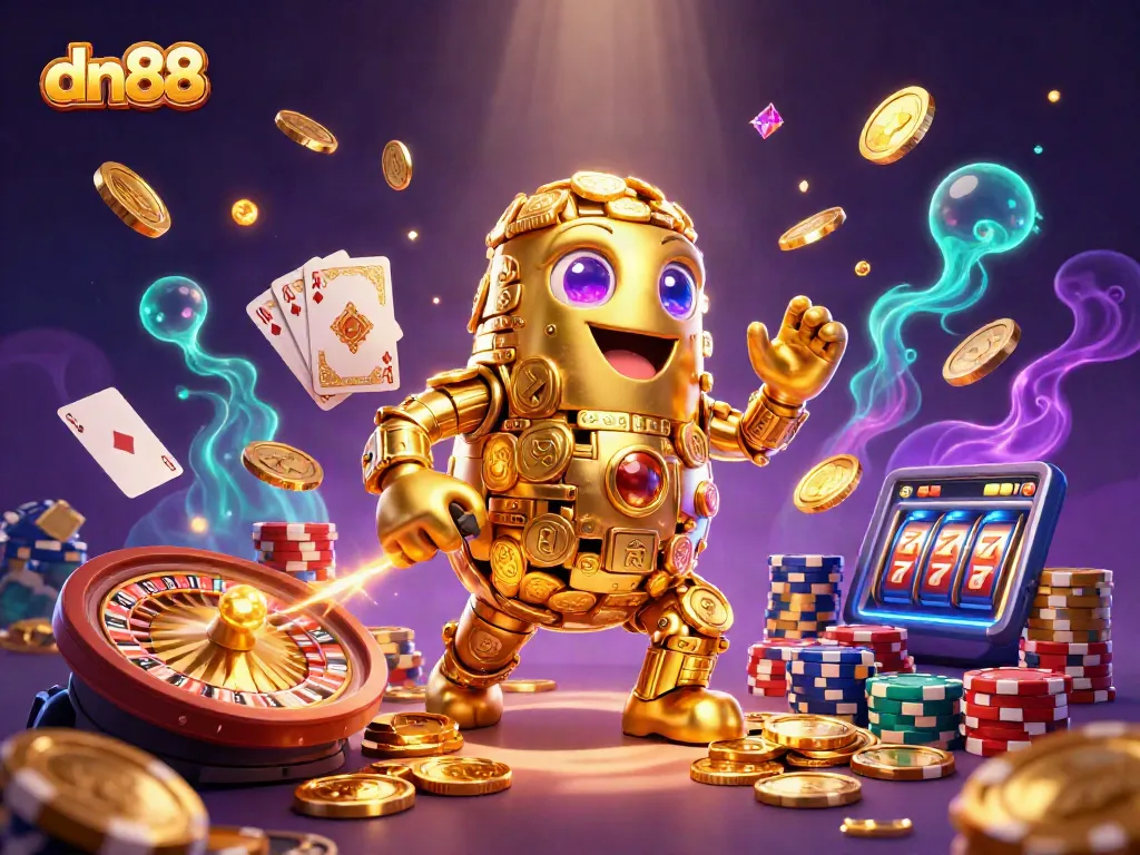 Playing exciting games at dn88 featuring golden character and vibrant casino elements