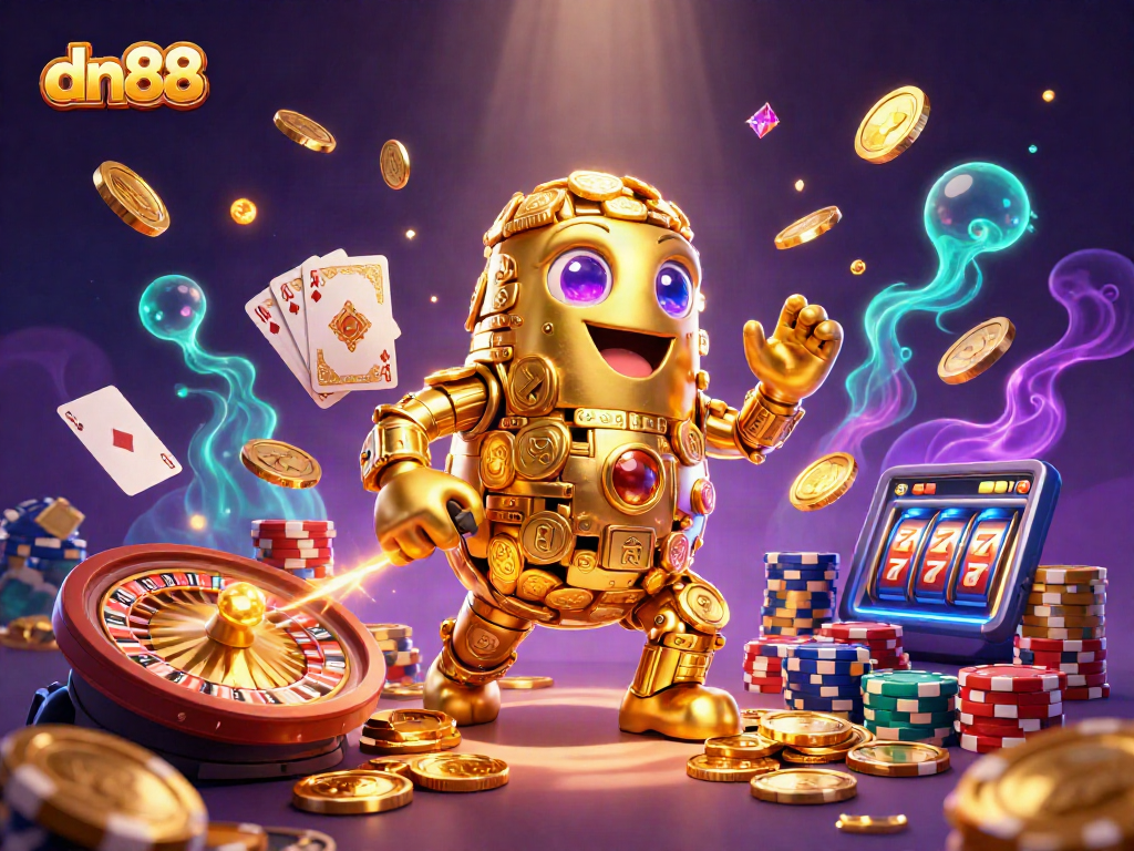 Playing exciting games at dn88 featuring golden character and vibrant casino elements