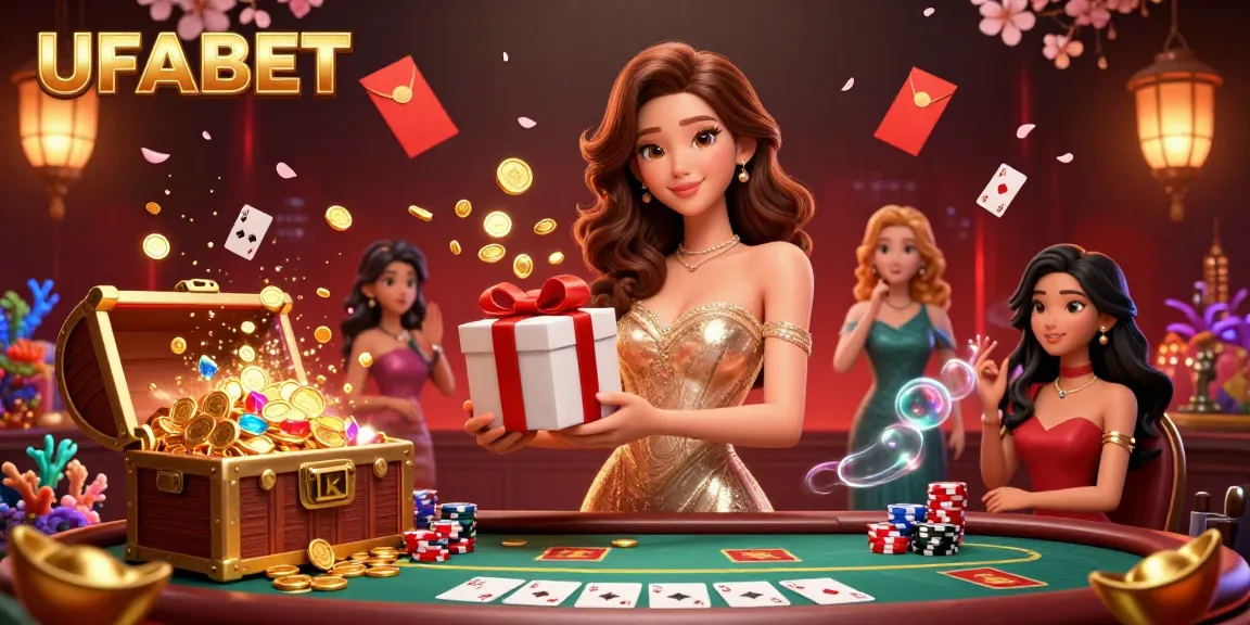 Experience the excitement of UFABET with a stunning casino illustration featuring vibrant gold coins and thrilling game elements.