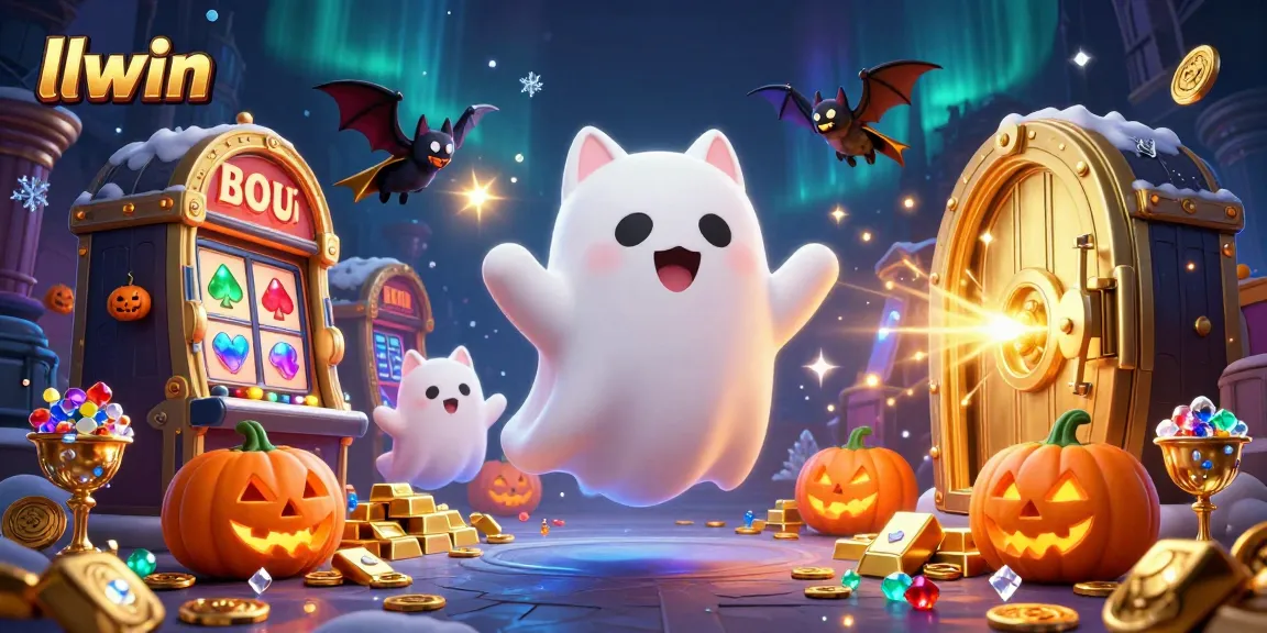 Experience thrilling gameplay at llwin with a ghost cat and vampire bat in a stunning casino scene.