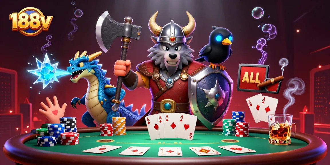 Engage in thrilling poker action at 188v with a Viking warrior and mystical elements.