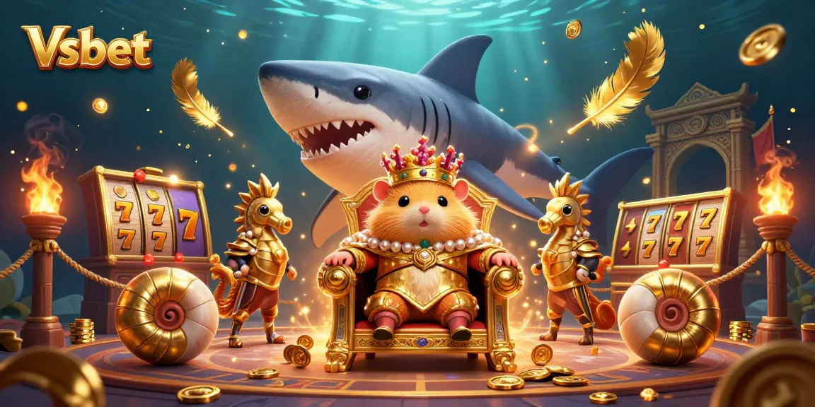 Engage in thrilling slots with Vsbet, where a golden hamster king reigns in an underwater casino.