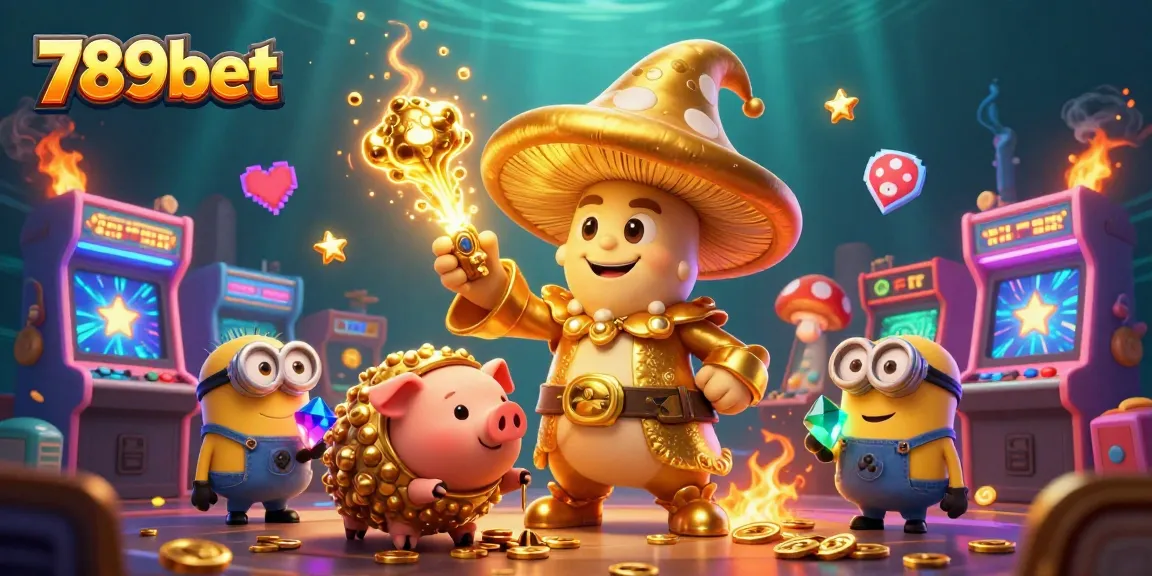Explore the magical world of 789bet with treasures and games in this vibrant casino illustration.